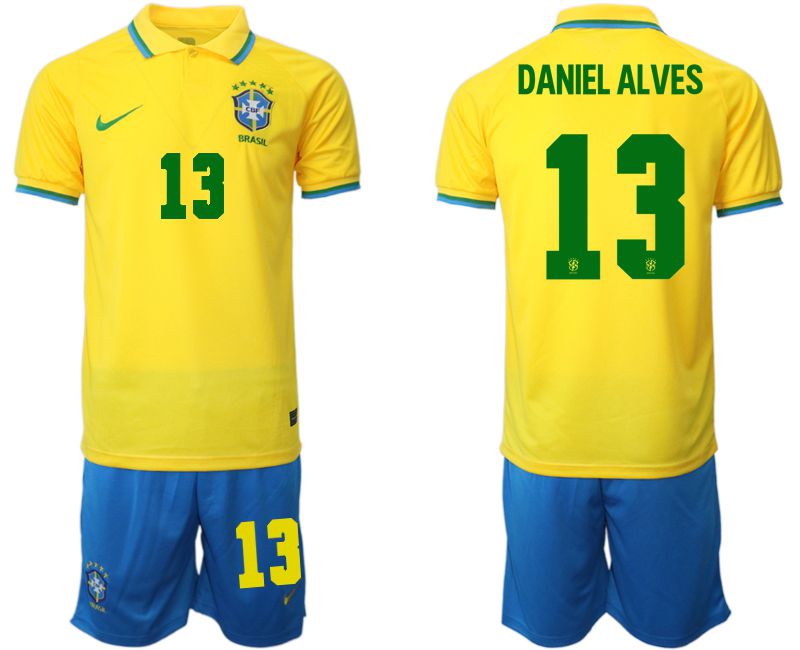 Men 2022 World Cup National Team Brazil home yellow #13 Soccer Jersey->brazil jersey->Soccer Country Jersey